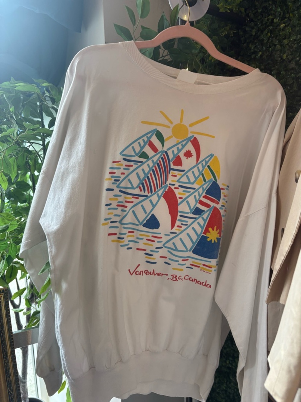 White Vancouver Canada Sailboat Graphic Sweatshirt